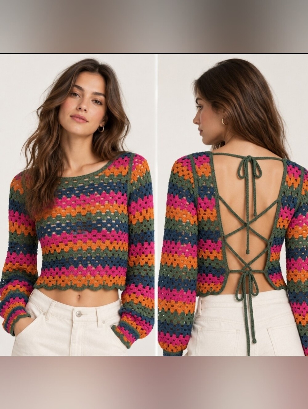Zara Multicolor Crochet Open Back Top Size M NWT